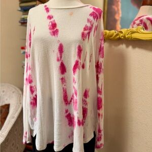 Old Navy Relaxed Pink and White Long Sleeve Sweater